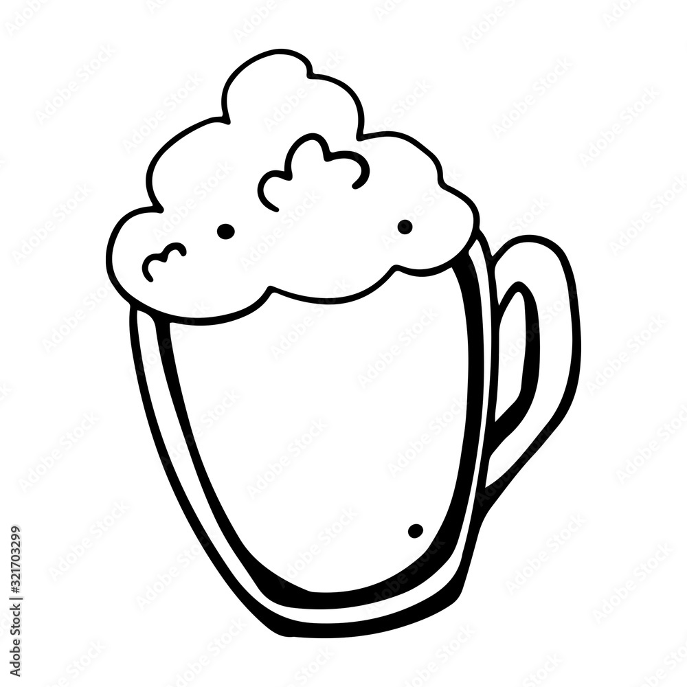 Digital illustration doodle outline happy saint patrick day mug with ale with foam. Print for cards, banners, posters, web design, textiles, restaurants and signboards. Digital illustration doodle outline happy saint patrick day mug with ale with foam. Print for cards, banners, posters, web design, textiles, restaurants and signboards.