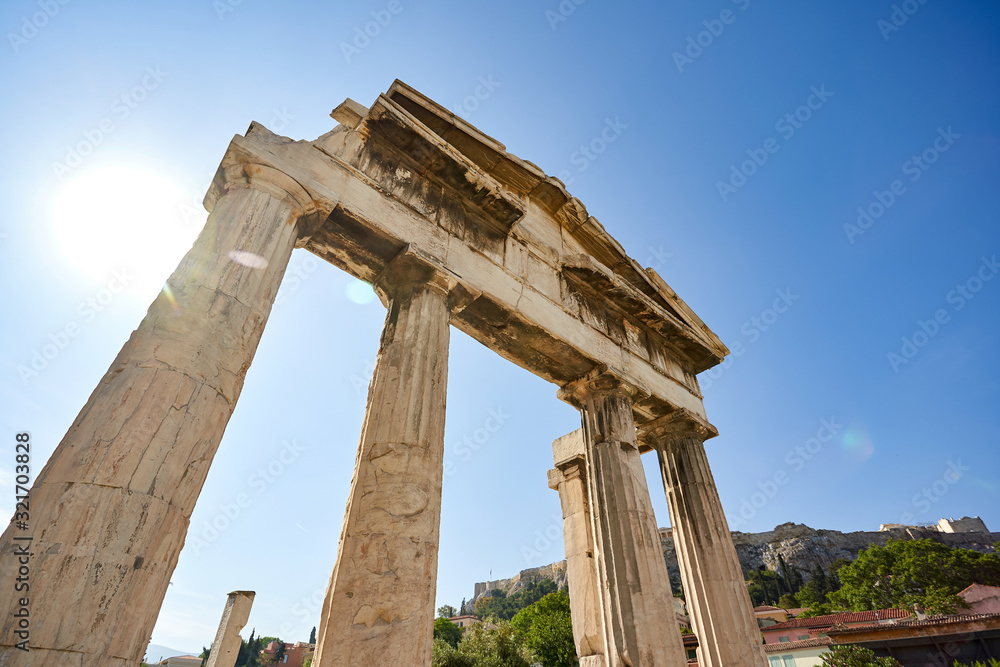 ancient ruins Roman Agora in a summer day in Acropolis Greece, Athens