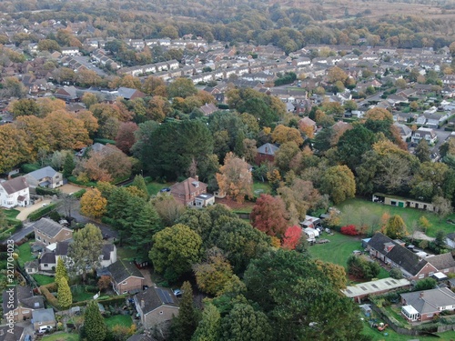 an aerial view of Corfe Mullen in Dorset showing trees in the foreground