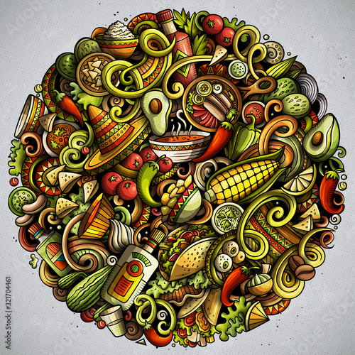 Mexican food hand drawn vector doodles illustration. Cuisine poster design.