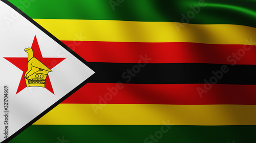Large Flag of Zimbabwe fullscreen background in the wind