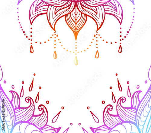 Ethnic floral card. Vector illustration. Perfect for textile, print, card. Boho. Indian style.