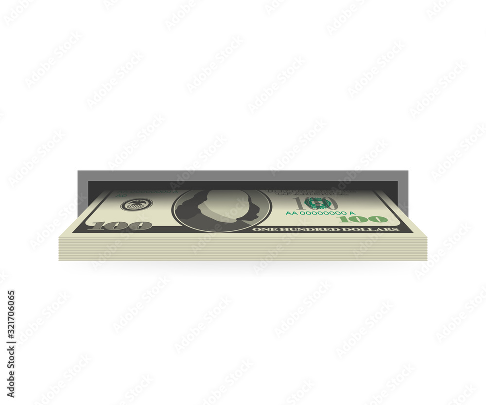 Fototapeta premium Withdraw money from ATM slot. Vector stock illustration.