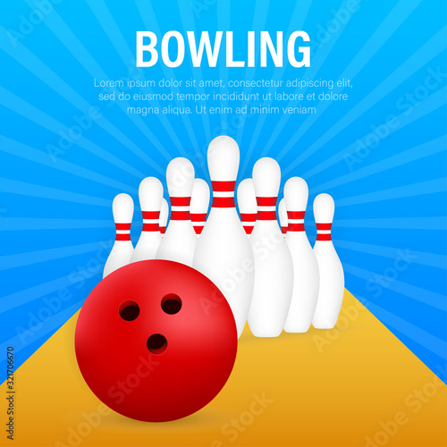 Bowling poster. Bowling game leisure concept. Vector stock illustration.