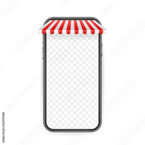 Shopping Online on Website. Online store, shop concept on smartphone screen. Vector stock illustration.