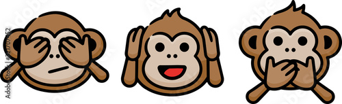 Three Wise Monkeys Doodle Sketch Icon