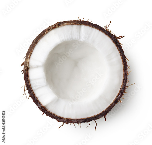 Half of coconut isolated on white background photo