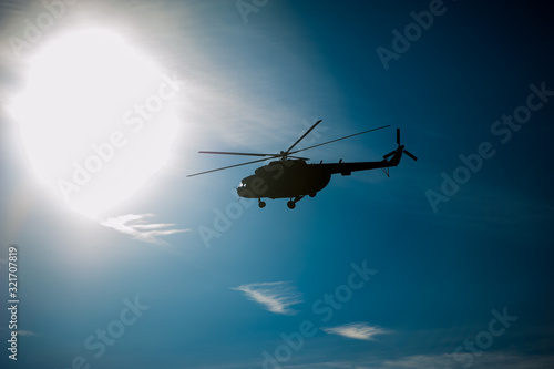 Fototapeta Naklejka Na Ścianę i Meble -  Military helicopter flying during exercise