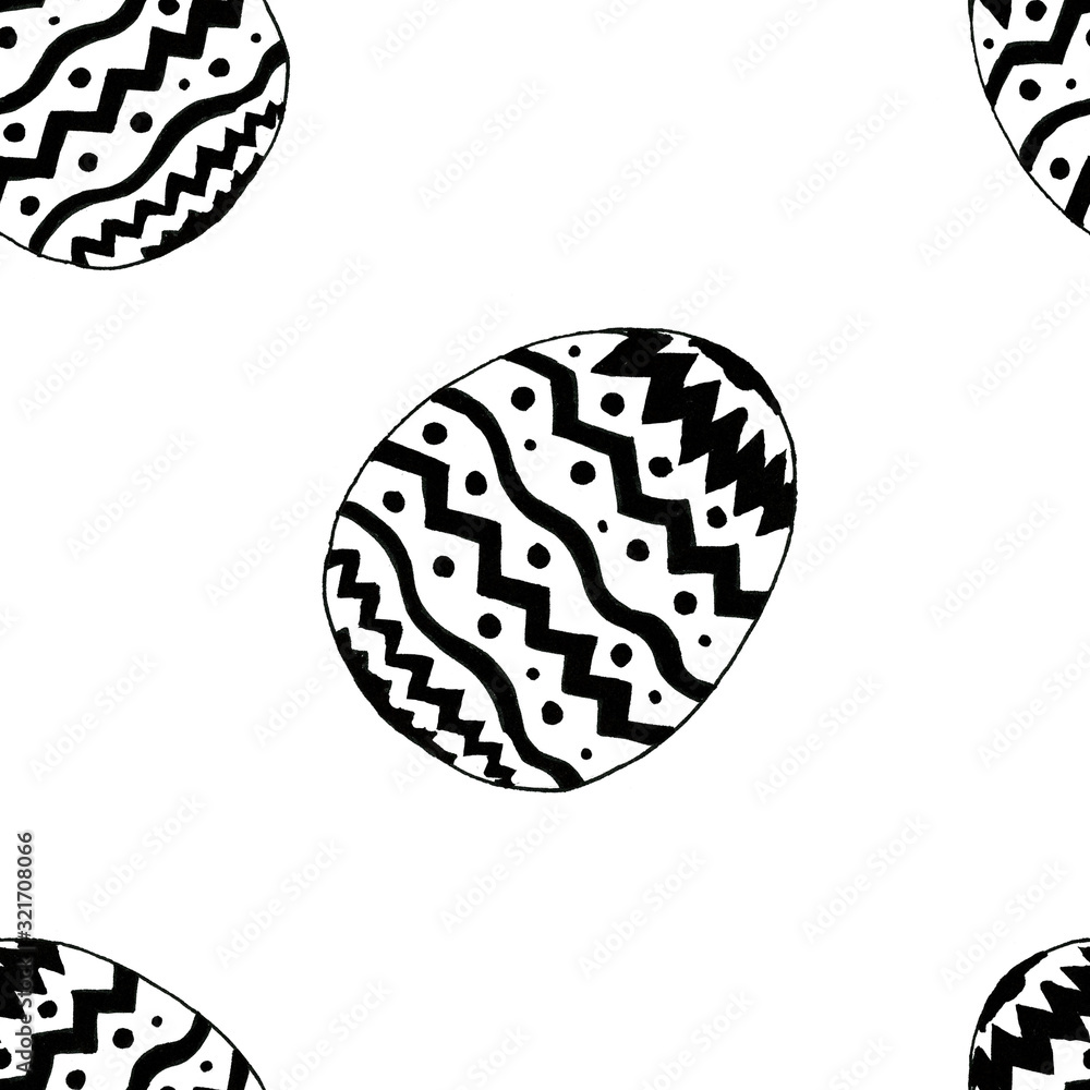 
Easter illustration. Elegant eggs with patterns. Drawn by hand. Holiday, celebration, congratulations. Background, print, textiles, paper. Spring, traditions. Seamless pattern.