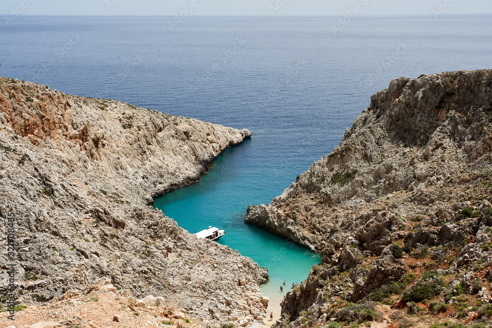 Seitan limania or Agiou Stefanou, the heavenly beach with turquoise water. Chania, Akrotiri, Crete, Greece. Seitan limania or Agiou Stefanou, the heavenly beach with turquoise water. Chania, Akrotiri, Crete, Greece.