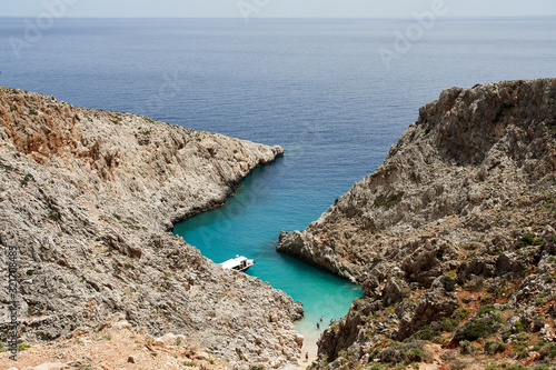 Seitan limania or Agiou Stefanou, the heavenly beach with turquoise water. Chania, Akrotiri, Crete, Greece. photo