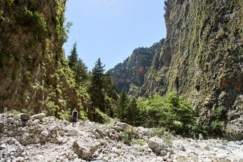 Samaria Gorge hiking path on island of Crete, Greece.