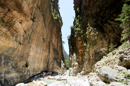 Photos Samaria Gorge hiking path on island of Crete, Greece.