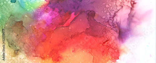 Art Abstract paint blots background. Alcohol ink colors. Marble texture. Horizontal long banner. © Liliia