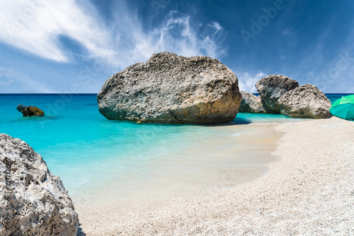 Megali Petra, wild beach on the Lefkada island, Ionian sea, Greece