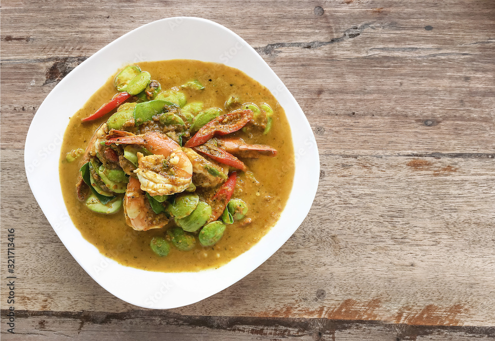 Stir-Fried Twisted Cluster Bean with Shrimp or Stir Fried Sator beans with Shrimp Stir-Fried Twisted Cluster Bean with Shrimp or Stir Fried Sator beans with Shrimp