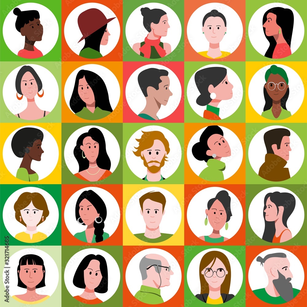 Set of bright icons of male and female flat vector characters. Set of bright icons of male and female flat vector characters.