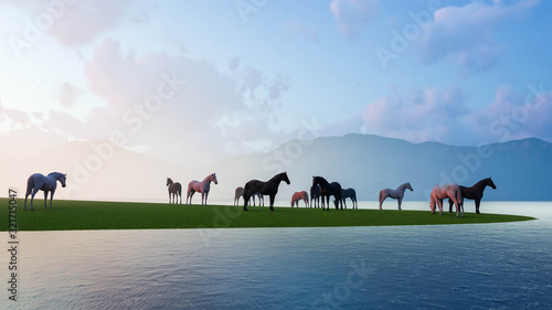 Horse in Nature Landscape 3D Rendering