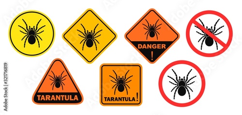 Tarantula danger sign. Isolated tarantula on white background