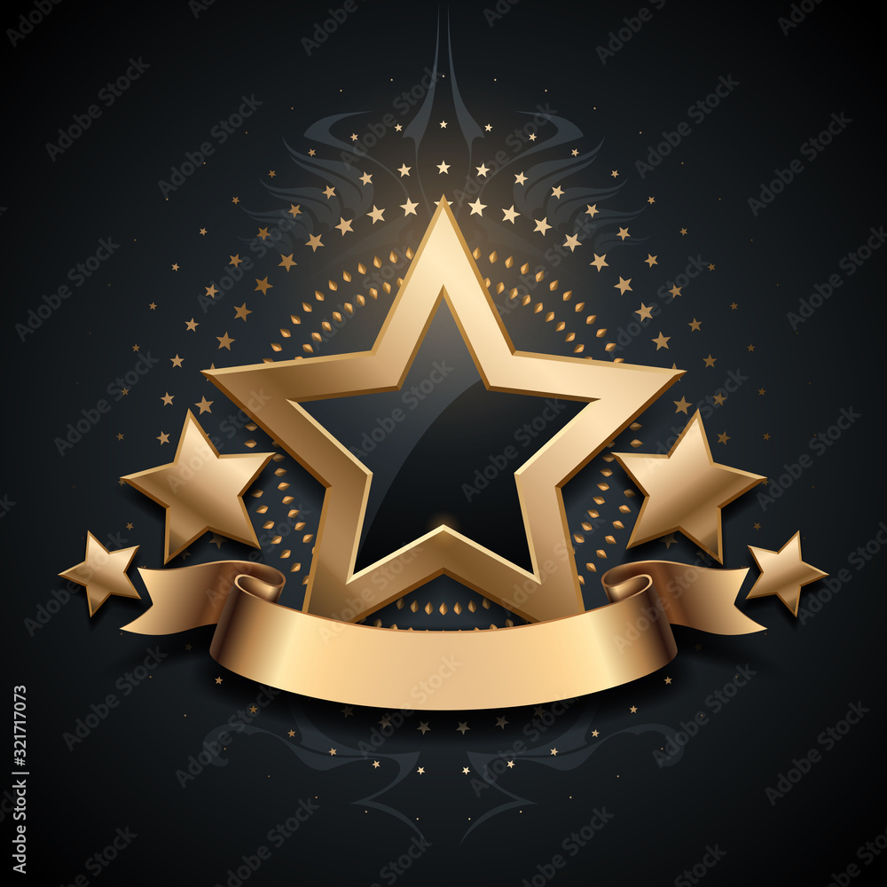 Gold luxury star on black background - obrazy, fototapety, plakaty 