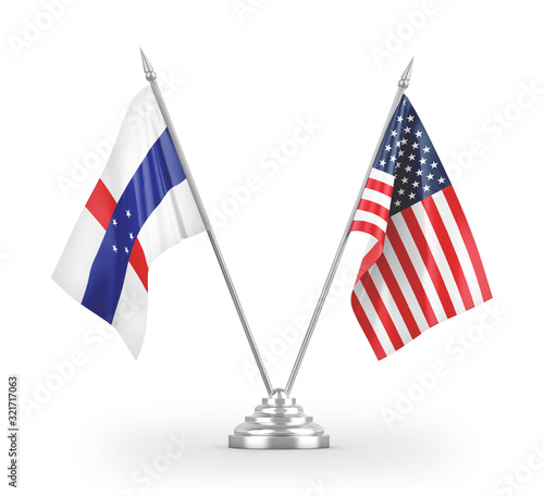 United States and Netherlands Antilles table flags isolated on white 3D rendering