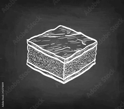Chalk sketch of chocolate brownie.
