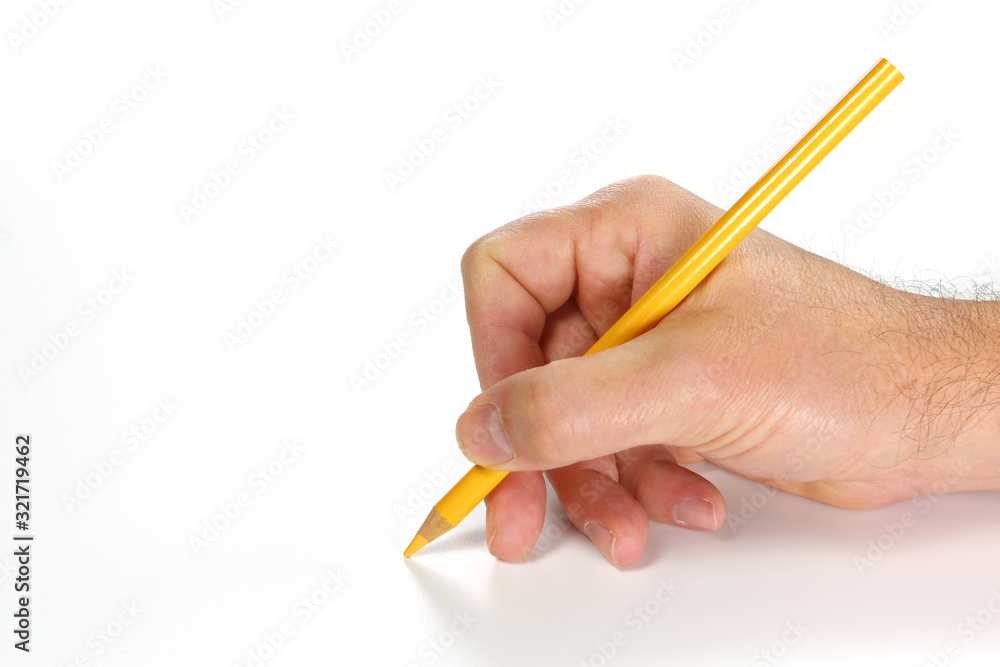 hand writing on a white sheet of paper with a yellow pencil hand writing on a white sheet of paper with a yellow pencil