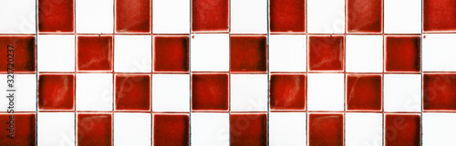 Old red white checkered square tiles vintage
