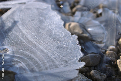 Frozen ice crystal at the lake shore