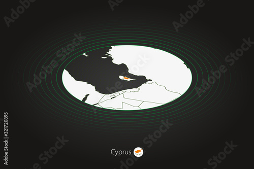 Cyprus map in dark color, oval map with neighboring countries.