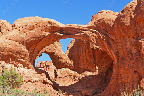 Double Arch - close-set pair of natural arches in Arches National Park in southern Grand County, Utah, United States.