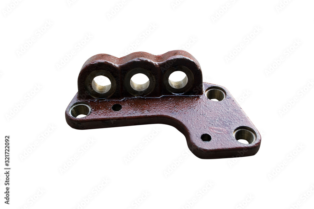 Mounting bracket for the tractor's front drive axle on an isolated white background. Mounting bracket for the tractor's front drive axle on an isolated white background.