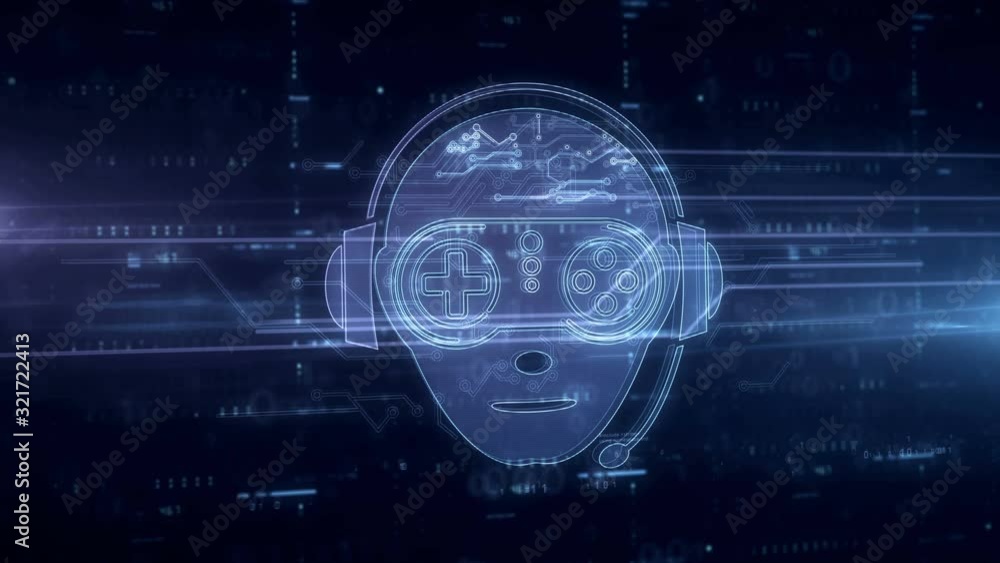 Esport cyber games with gamer symbol hologram 3d animation. Modern concept of video gaming tournament and digital sport on blue digital background. Esport cyber games with gamer symbol hologram 3d animation. Modern concept of video gaming tournament and digital sport on blue digital background.
