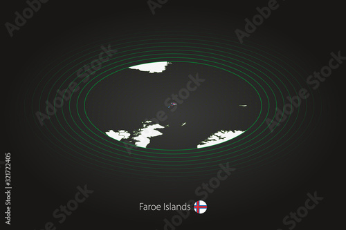 Faroe Islands map in dark color, oval map with neighboring countries.