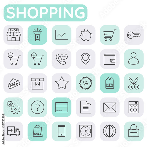 Vector set of trendy inline bold shopping icons