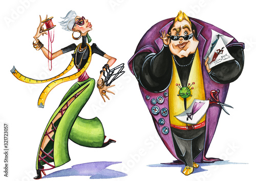 Photos Clothes designers, tailors hand drawn watercolor illustration