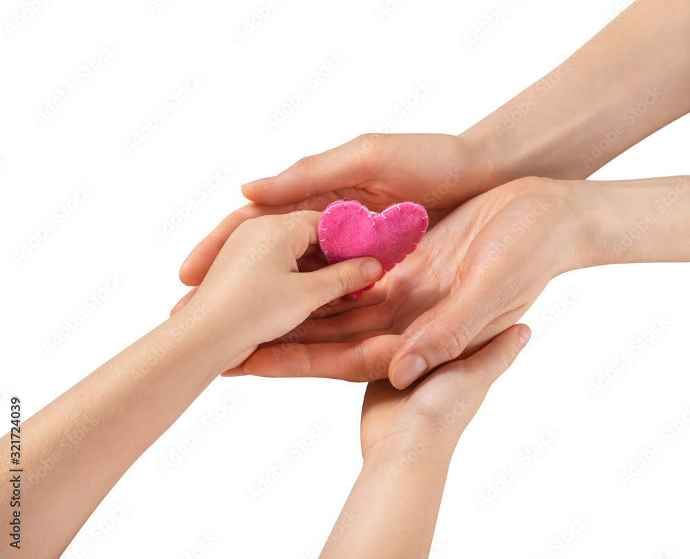 This idea is the relationship of mother and child. Children's hands give a pink heart to their mother's hands. This idea is the relationship of mother and child. Children's hands give a pink heart to their mother's hands.