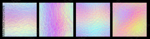 Fotografia Set of seamless unicorn holographic light crystal patterns textures - iridescent
