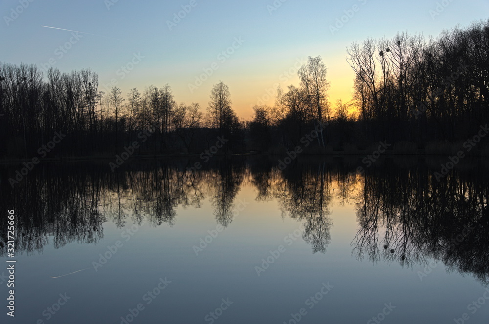 picturesque sunset on the lake