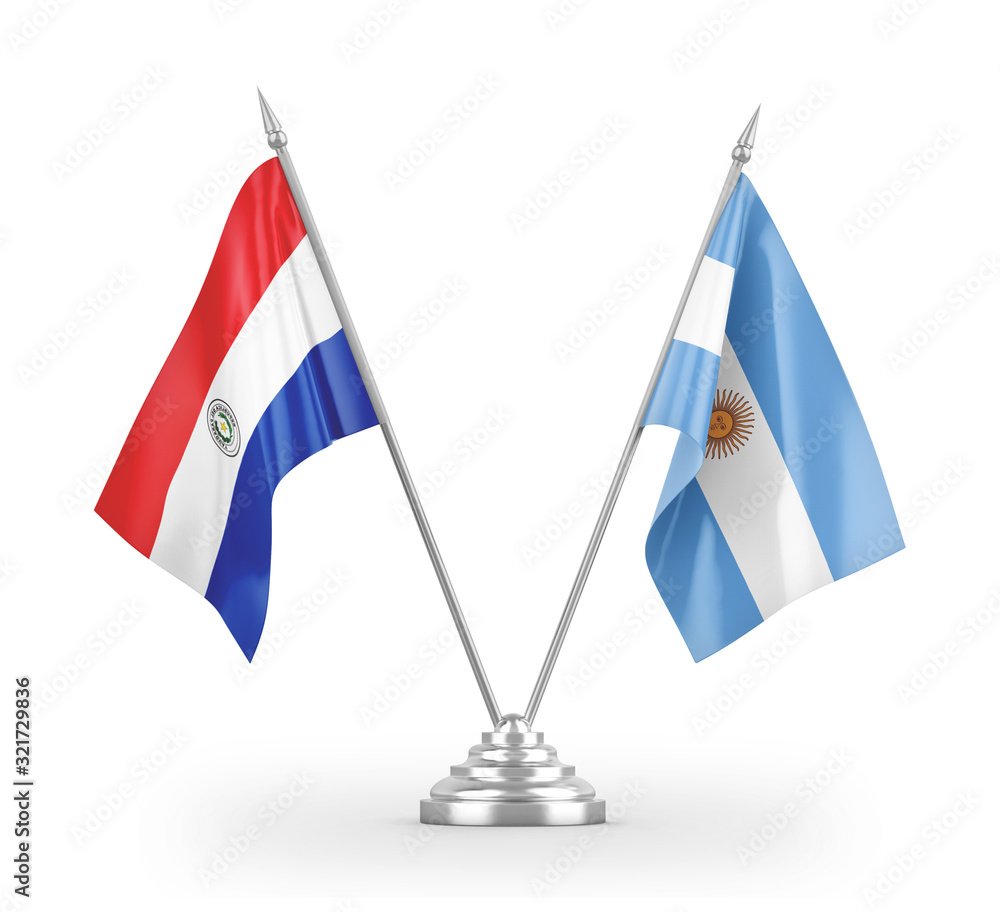 Argentina and Paraguay table flags isolated on white 3D rendering Argentina and Paraguay table flags isolated on white 3D rendering