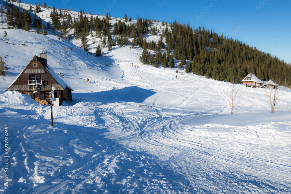 Winter landscape of Hala Gasienicowa(Valey Gasienicowa) in Tatra mountains in Zakopane,Poland