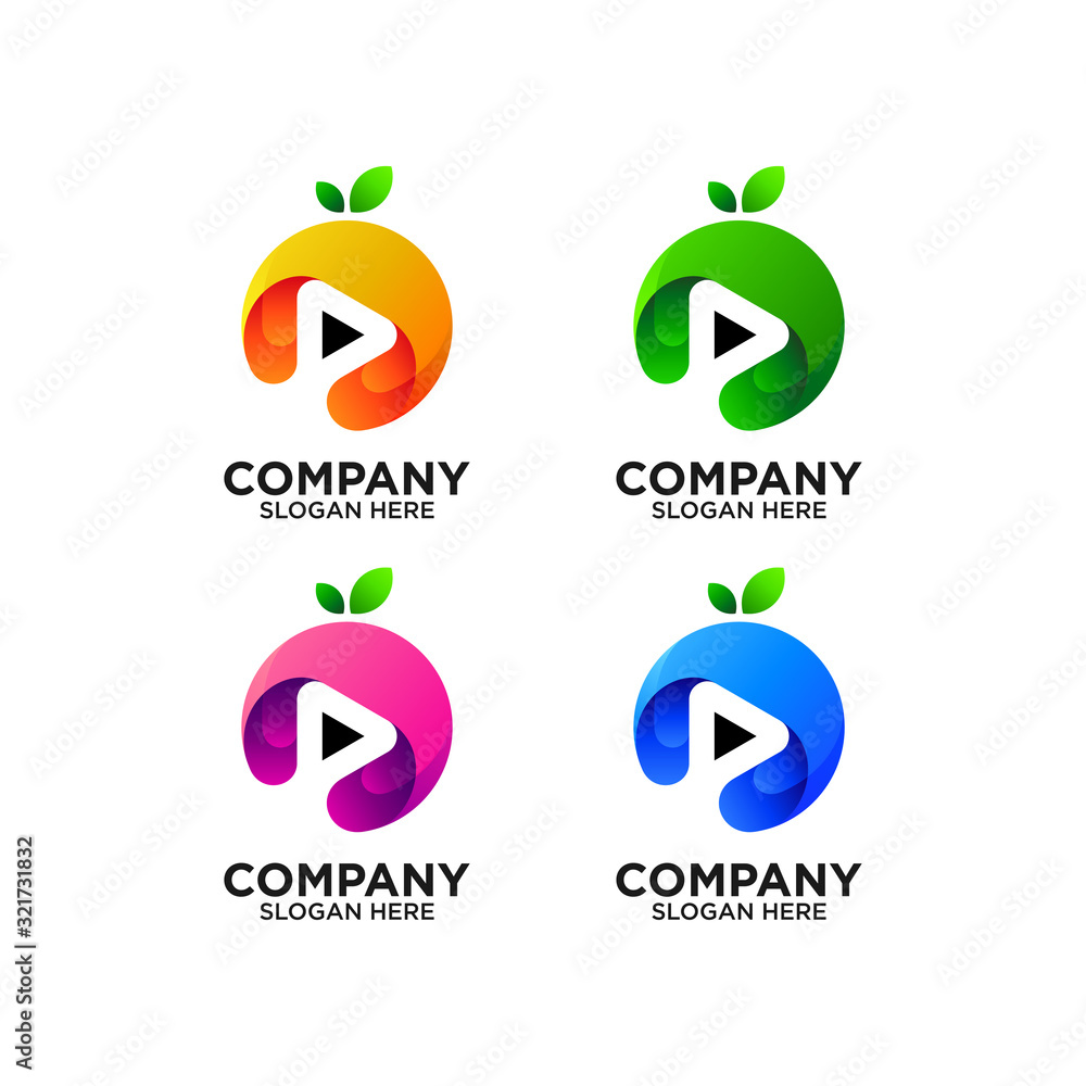colorful play button with fruits logo design colorful play button with fruits logo design