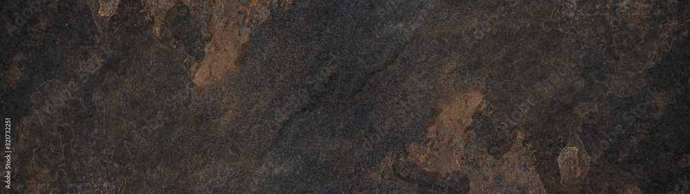 Black brown rusty stone slate tiles texture background banner panorama - obrazy, fototapety, plakaty 