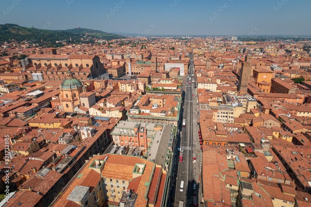 Aerial panoramic view of Bologna, Italy.