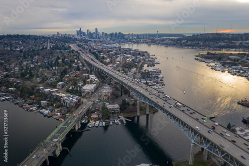 Drone Aerial footage of the Seattle Skyline