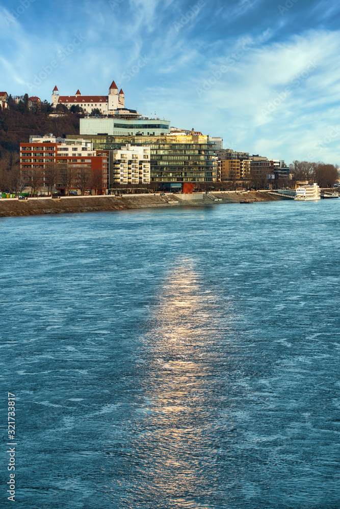 Blue Danube river in Bratislava, Slovakia
