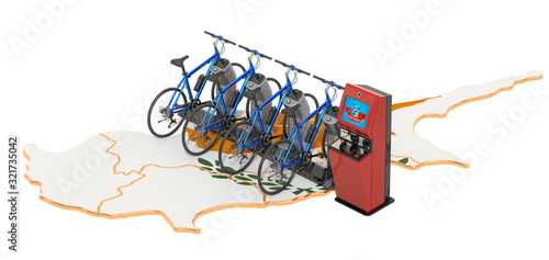 Bicycle sharing system in Cyprus concept, 3D rendering