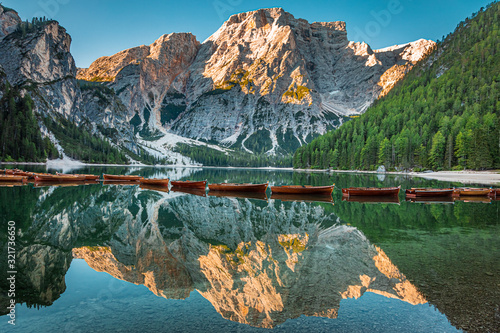 Famous Lago di Braies in Dolomites, Italy, Europe