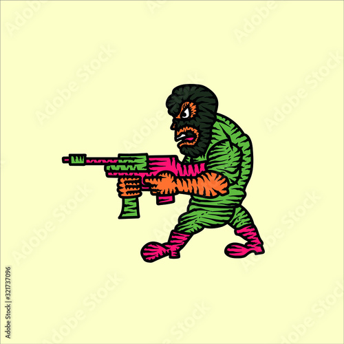 Terrorist. Cartoon vector illustration. Gunman