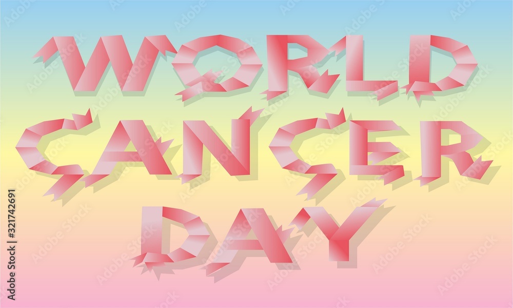 World Cancer Day Sign in Ribbon Typhography
